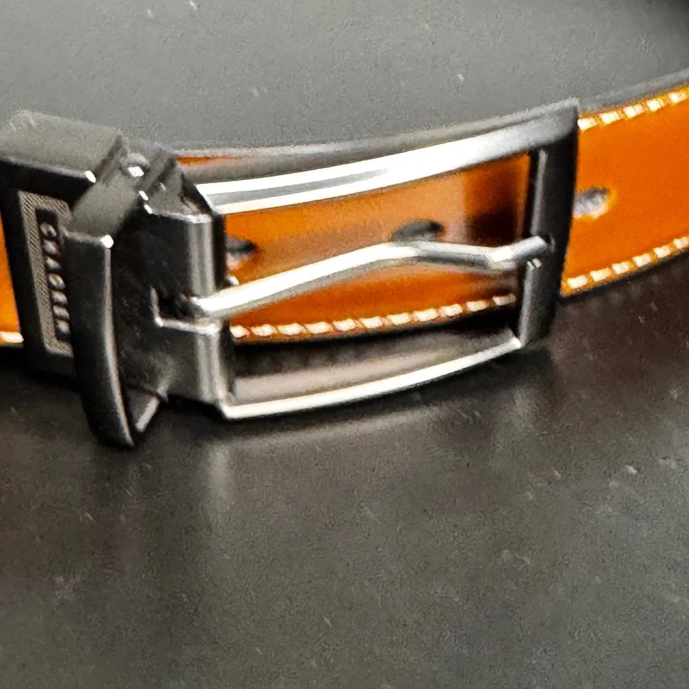 New CHAOREN Mens‎ Reversible Belt Black Brown Leather Silver Buckle Size 32